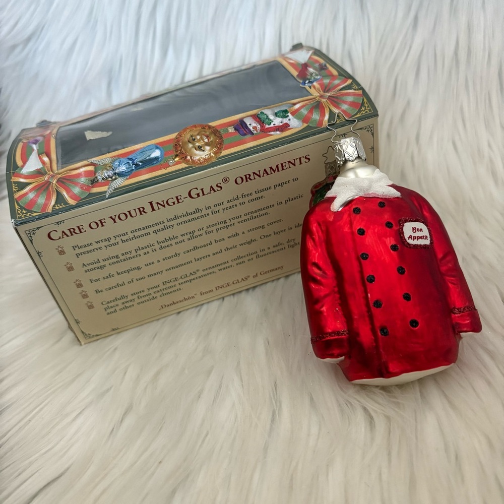 Inge-Glass Red Bon Apetit Chef’s Coat Glass Ornament